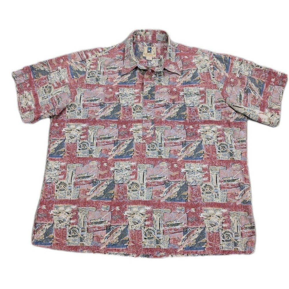 Vintage Kahala Hawaiian Shirt XL Red Cotton Popover Pullover Made In Hawaii